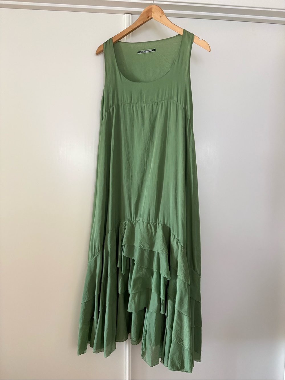 European Culture Sleeveless Sage Green Tiered Ruffle Maxi Dress